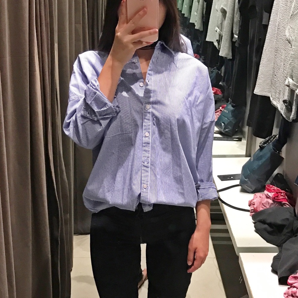 Zara Denim Stripped Button Down Shirt